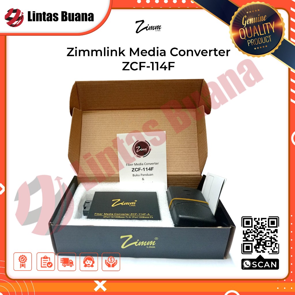 Media Converter Zimmlink ZCF-114F 1 Port FO SC dan 4 Port LAN