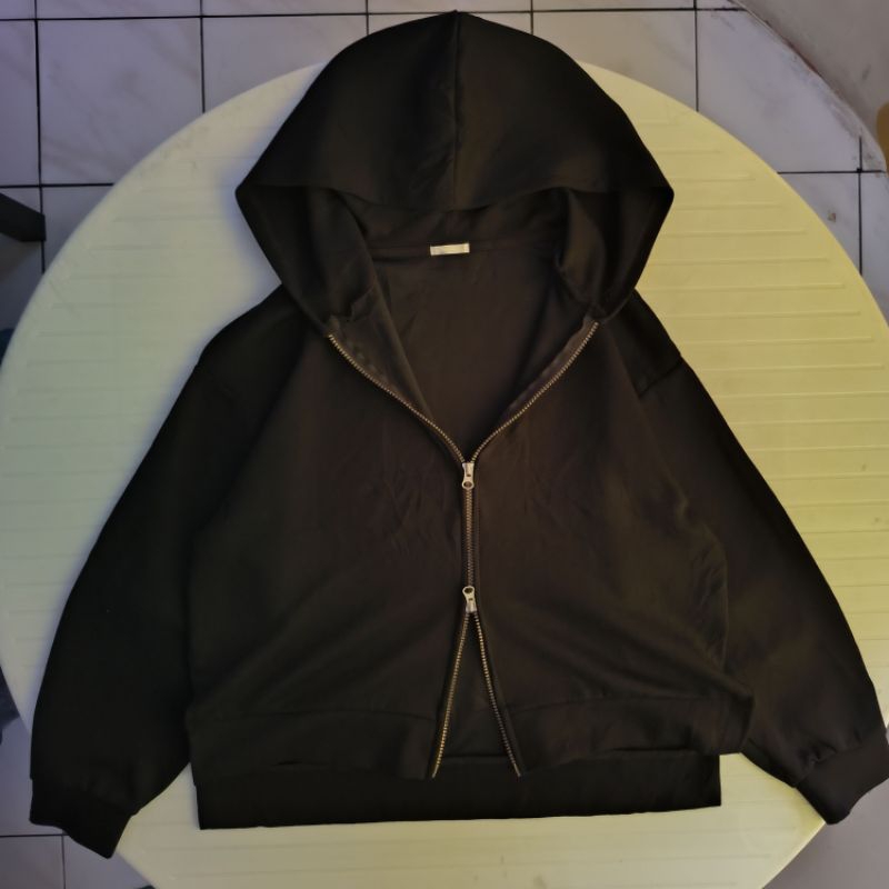 Uniqlo Sweat Dry AIR DRY CROP HOODIE Zipper Scuba Coksu Black Hitam Hoodie dry fit Oversized Boxy