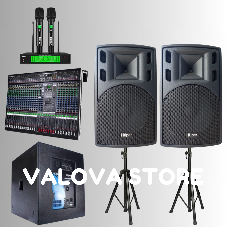Paket 13 soundsystem Huper 15HA400 + Sub SRP118SE + Huper QX 24