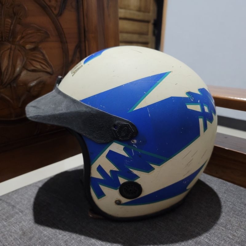Helm Jadul Yamaha Biru Putih Ori Second