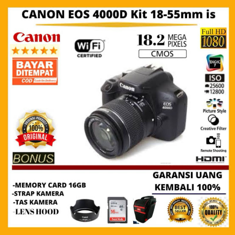 CANON 4000D WIFI KAMERA CANON 4000D FULSET LENSA KIT CANON SIAP PAKAI MULUS