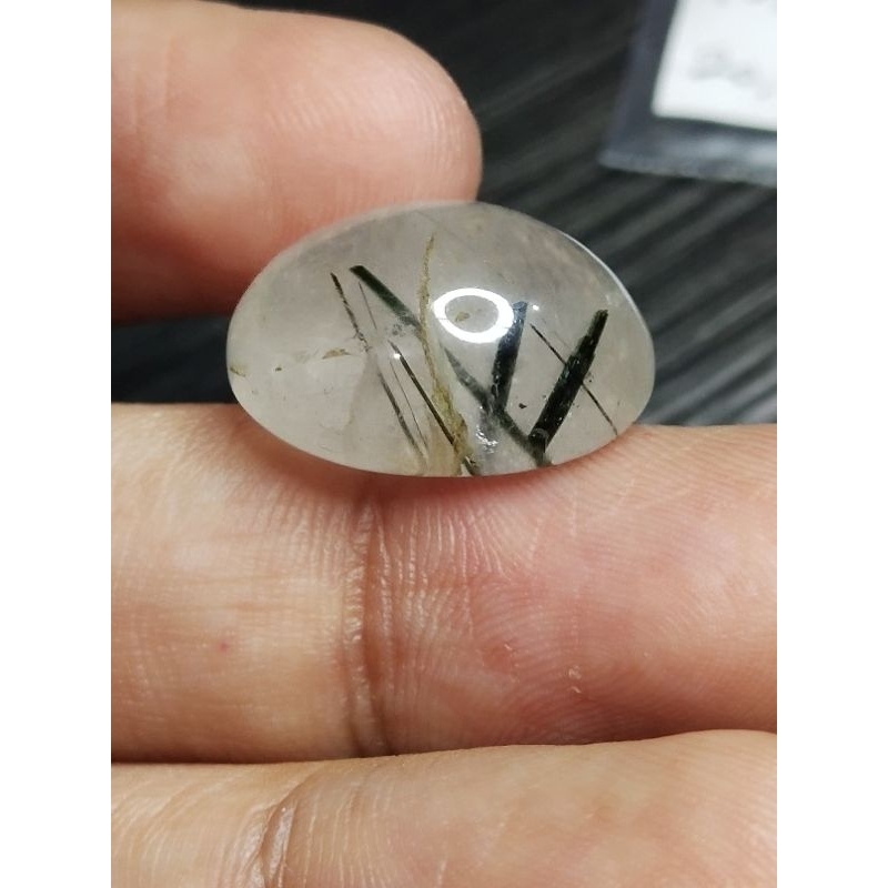 Natural Black Rutilated Quartz 19x15x10 mm 20.2 Ct Kecubung Cendana Rambut Hitam Oval Cabochon Unik 