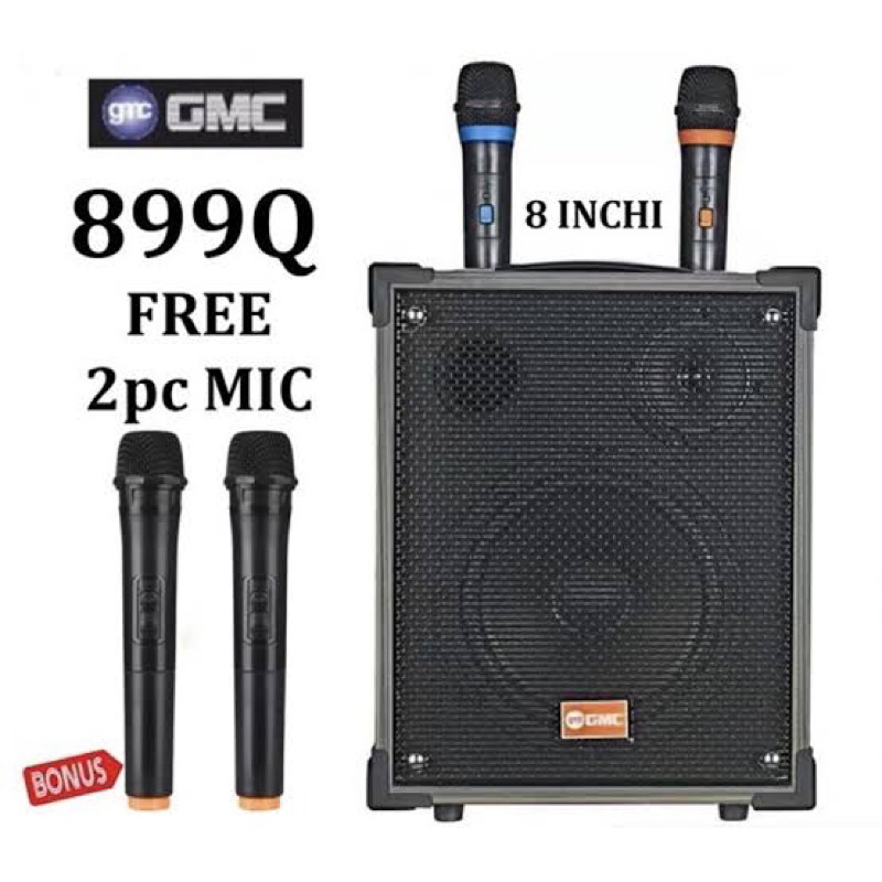 GMC SPEAKER PORTABLE SPEAKER GMC 8 INCI BLUETOOTH GMC 899Q GMC 899 Q BONUS 2 MIC WIRELESS SPEAKER