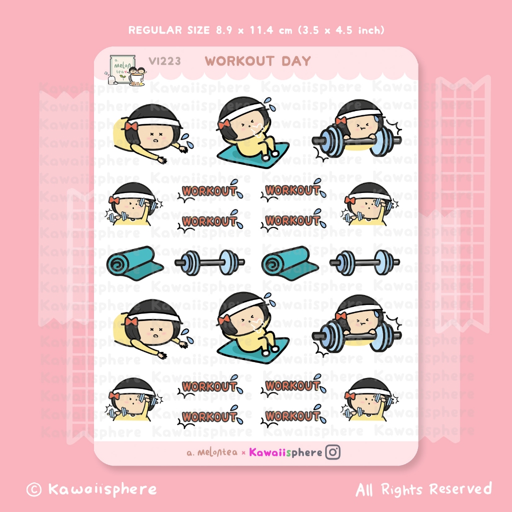

Workout Day | VI223 a.melontea Journal / Ring Binder 6-hole Exercise Tracker Sticker | Stiker Olahraga