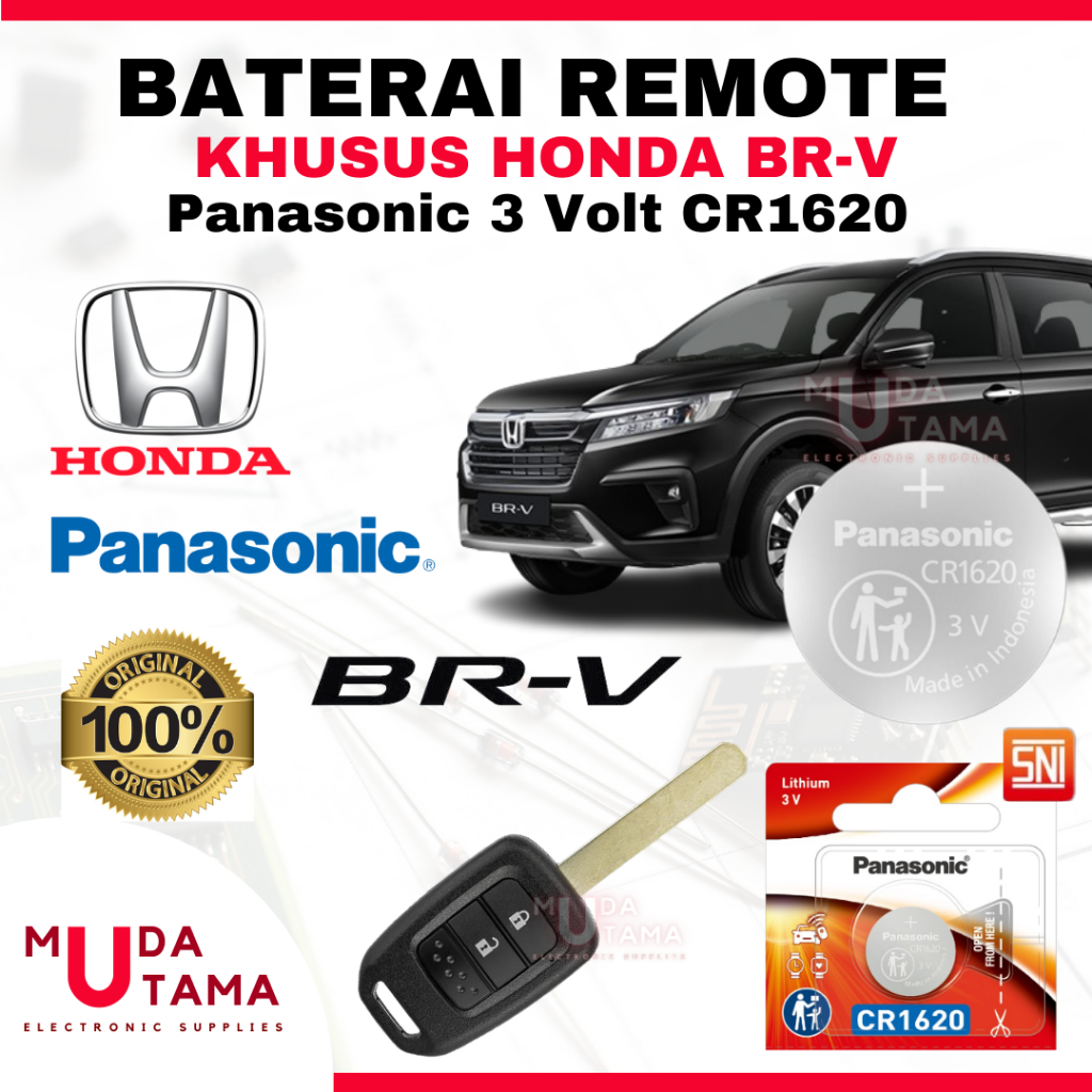Baterai Remote Mobil HONDA BRV - ORIGINAL PANASONIC CR1620 3 Volt | Battery Remote HONDA BRV - Bater