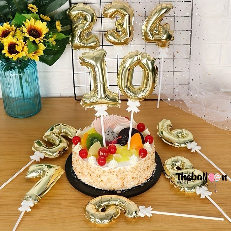 Cake Topper Balon Angka Gold Mini / Balon Foil Angka Mini