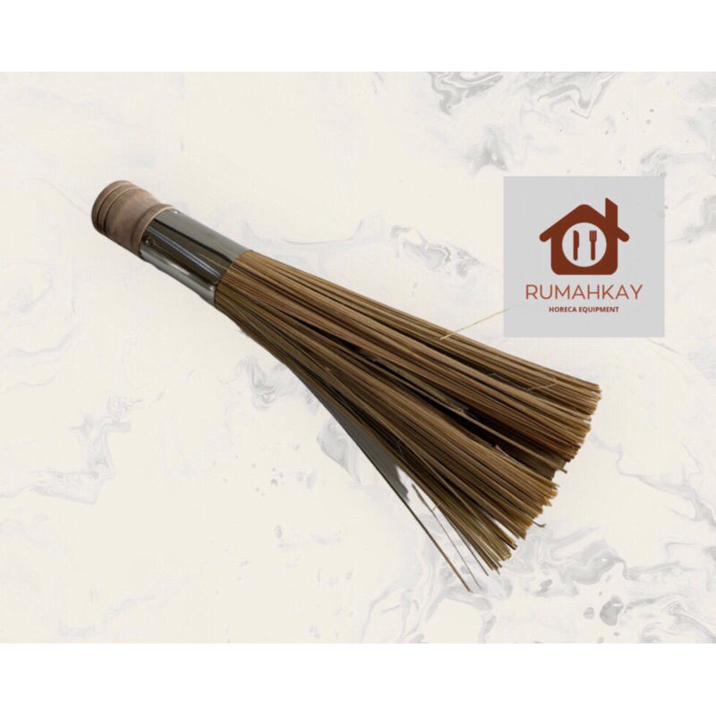 Sapu Kuali wajan / wok brush gagang kayu stainless