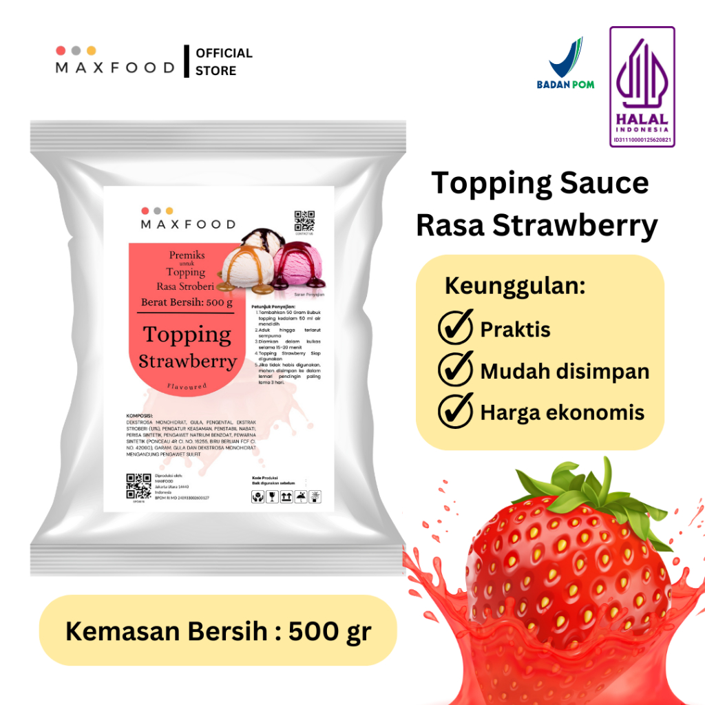 

MaxFood - Topping Sauce Strawberry / Bubuk Saus Rasa Stroberi 500 GR