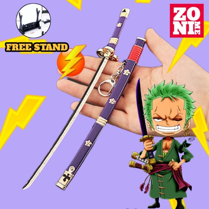 ZONIME Keychain Miniatur Pedang Enma Yama 26cm Roronoa Zoro Anime One Piece Koleksi Kartun Pajangan 
