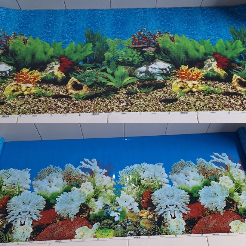 Gambar background aquarium Gambar belakang hiasan aquarium bolak balik uk 100x50 cm