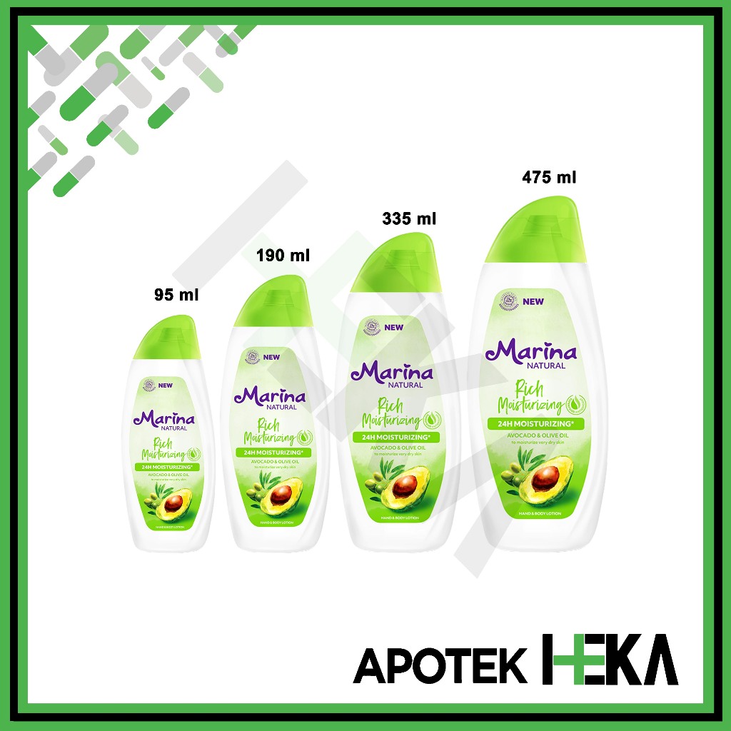 Marina Handbody Lotion Natural Rich Moisturizing - Avocado & Olive Oil 95 ml [BOGOR]