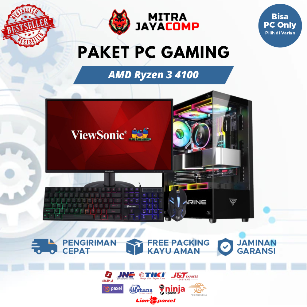 PC Gaming Fullset AMD Ryzen 3 4100 GTX 1650 RAM 8GB HDD SSD + Monitor 24 inch komputer gaming full s