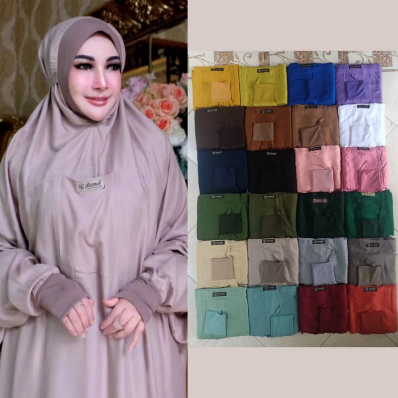 Mukena Terusan Manset Rayon - Ikat Tali Panjang dengan Saku dan Penutup Dagu