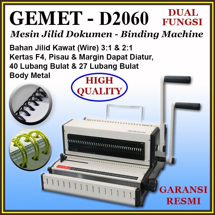 

Mesin Jilid Binding Kawat 3:1 & 2:1, F4, Lubang Bulat, GEMET D-2060