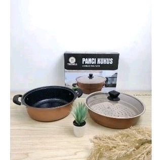 Texania Enamel Panci Steamer Enamel Tutup Kaca 2 Susun 28 Cm