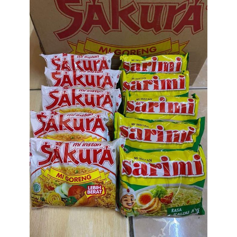 

paket mie isi 10 pcs mie sakura dan mie sarimie