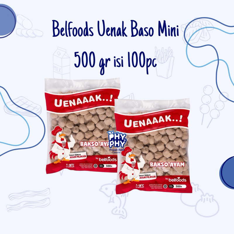 

Belfoods Uenak Baso Mini 500gr isi 100pc / Baso Ayam / Baso Mini