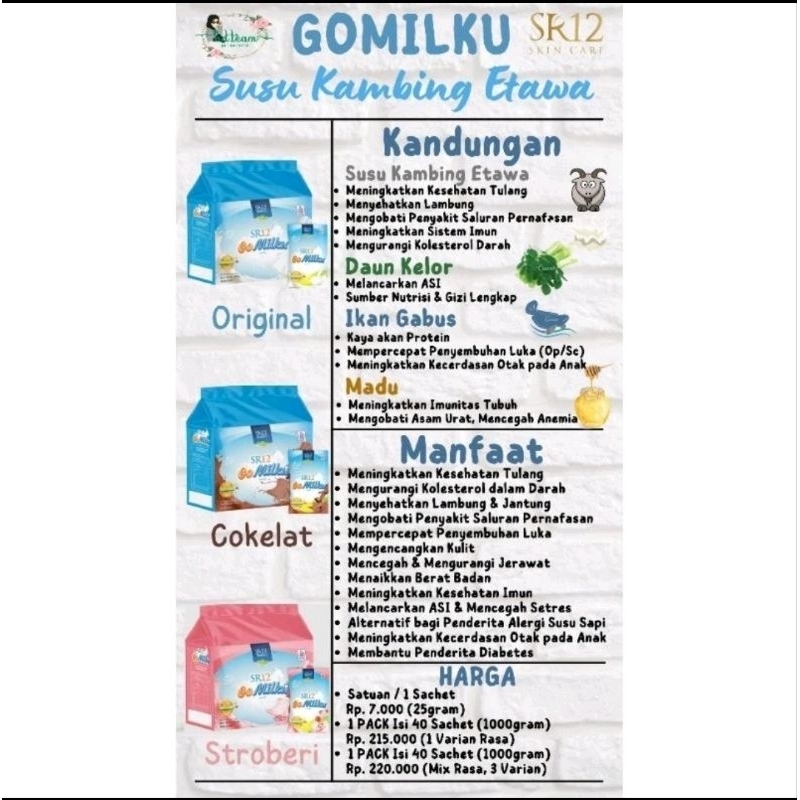 

SR12 GOMILKU SACHET SUSU KAMBING ETAWA KEMASAN SASET PREMIUM HARGA EKONOMIS ORIGINAL