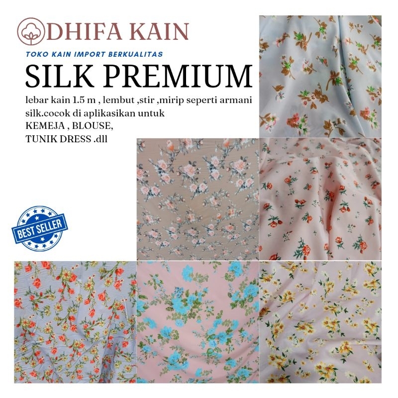kain silk premium motif bahan satin silk motif bunga