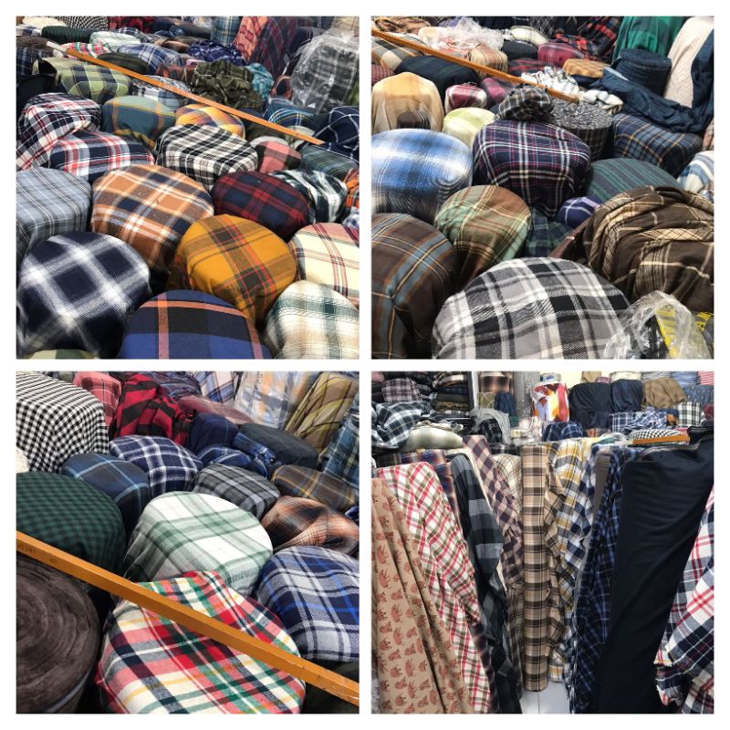 Bahan Kain Flanel Import Cotton Katun Kotak Kotak Kemeja Flanel