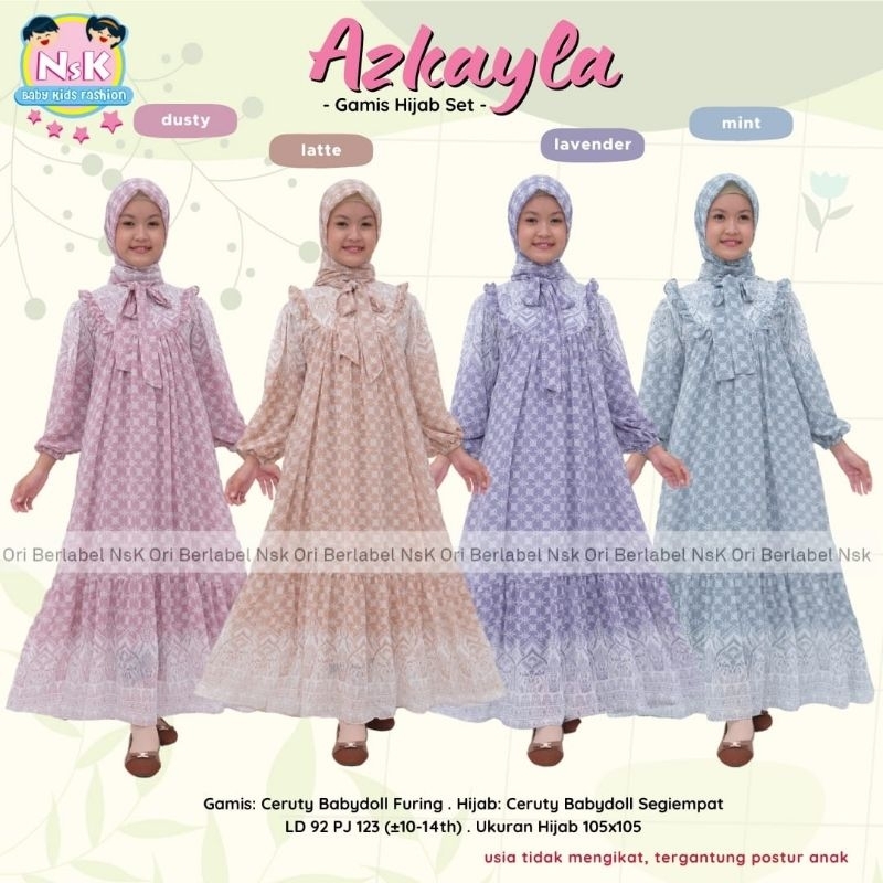 AZKAYLA GAMIS SET HIJAB REMAJA BAHAN CERUTTI BABYDOLL Original by NsK