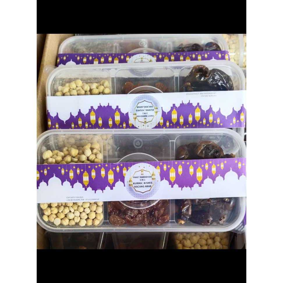 

paket lebaran 3 sekat kacang arab, kurma, kismis