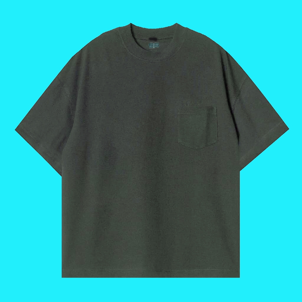 Kaos Polos Oversize Unisex Pocket Kantong untuk Pria dan Wanita Warna Dark Army