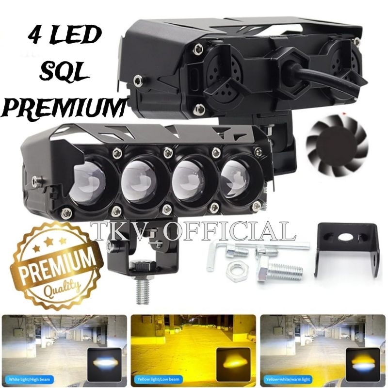 LAMPU SQL 4 LED KIPAS PREMIUM KUNING PUTIH / LAMPU SOROT SQL LED / LAMPU TEMBAK  FOGLAM 4 MATA / SQL