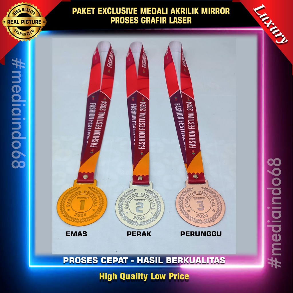 

Custom Paket Medali Printing+Medali Grafir Laser Emas, Perak, Perunggu(Paket Murah)