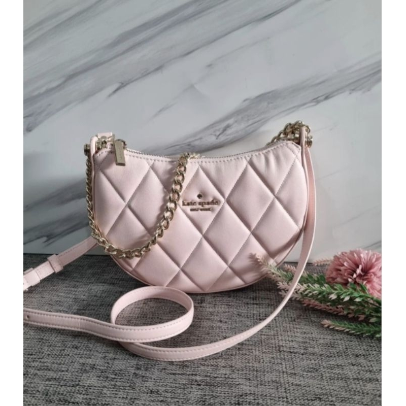 Tas selempang Ks carey smooth quilted leather crosbody conch pink