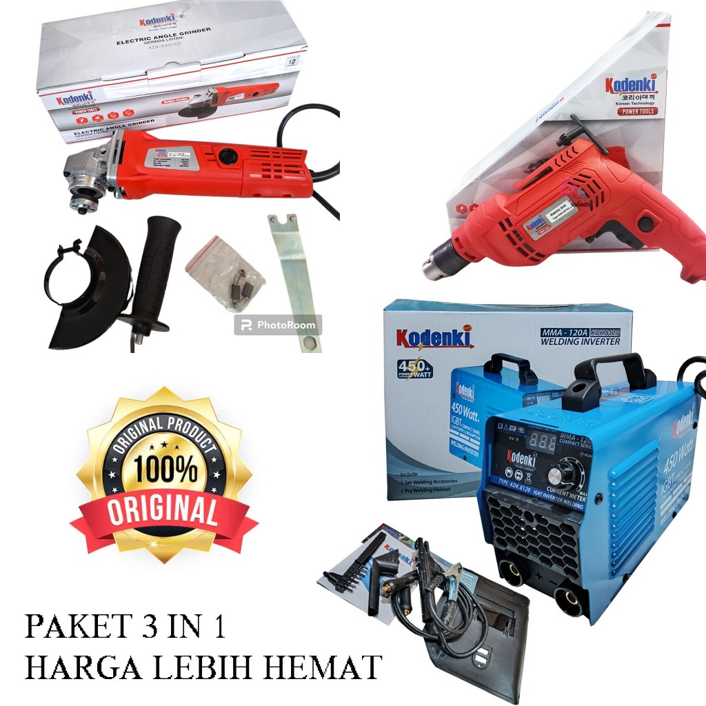 PAKET HEMAT TUKANG LAS 3 ITEM MESIN LAS KODENKI GERINDA  BOR 10MM PAKET TUKANG TERMURAH