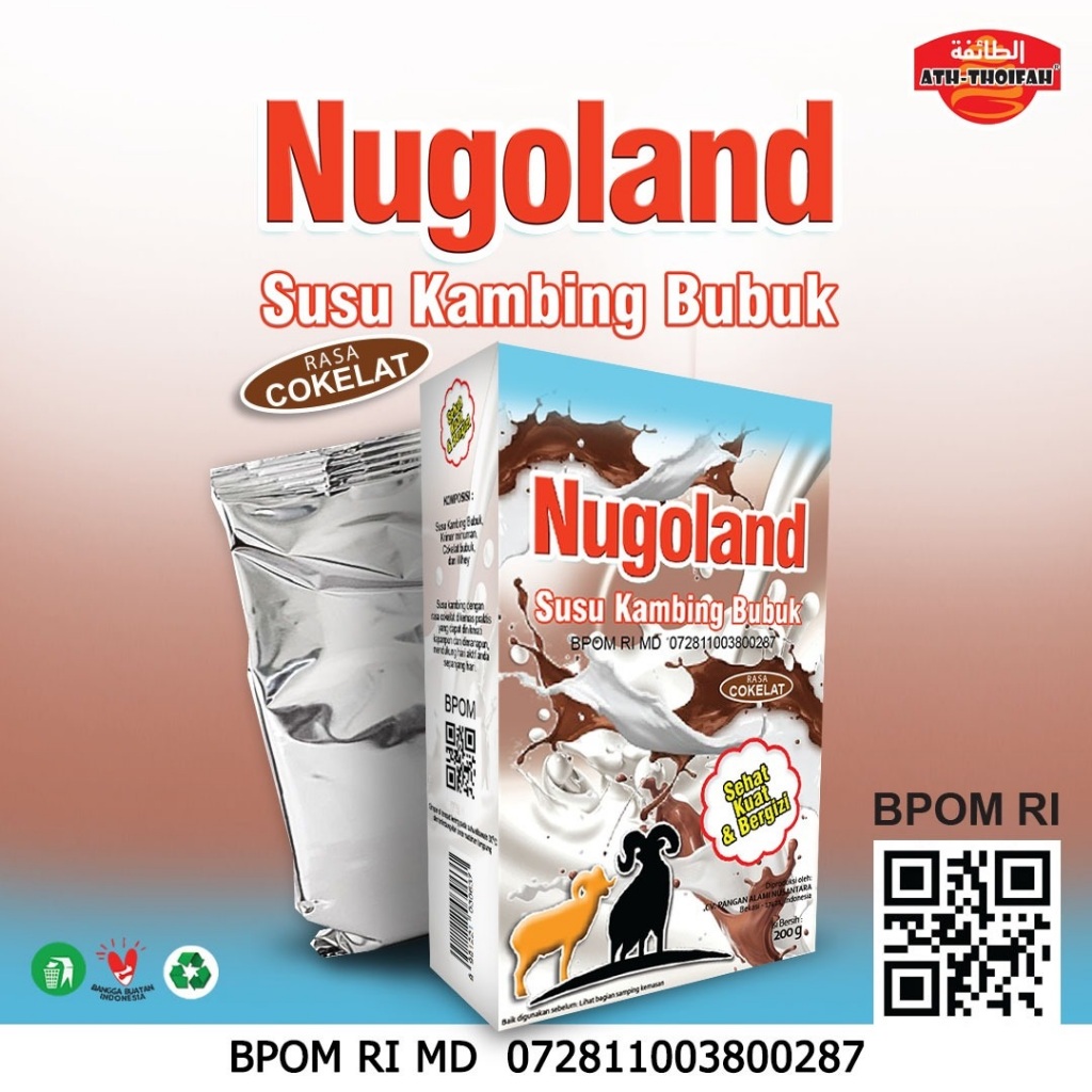 

Susu Kambing Bubuk NUGOLAND Rasa Cokelat 200 Gram Ath-Thoifah Asli Bukan Etawa Goat Milk