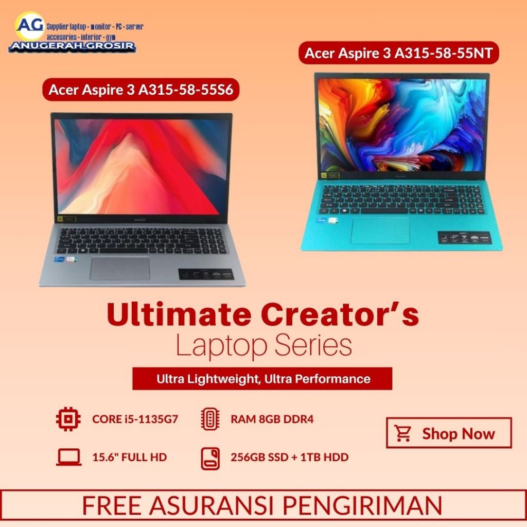 Laptop Acer Aspire 3 A315 Core i5-1135g7 ram 8gb ssd 256gb nvme 15,6" fhd