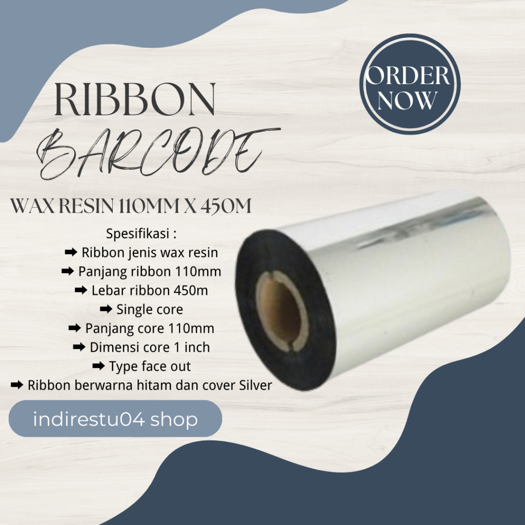 

Ribbon Barcode / Sticker Ribbon Barcode / Wax resin Ukuran 110 MM x 450 M