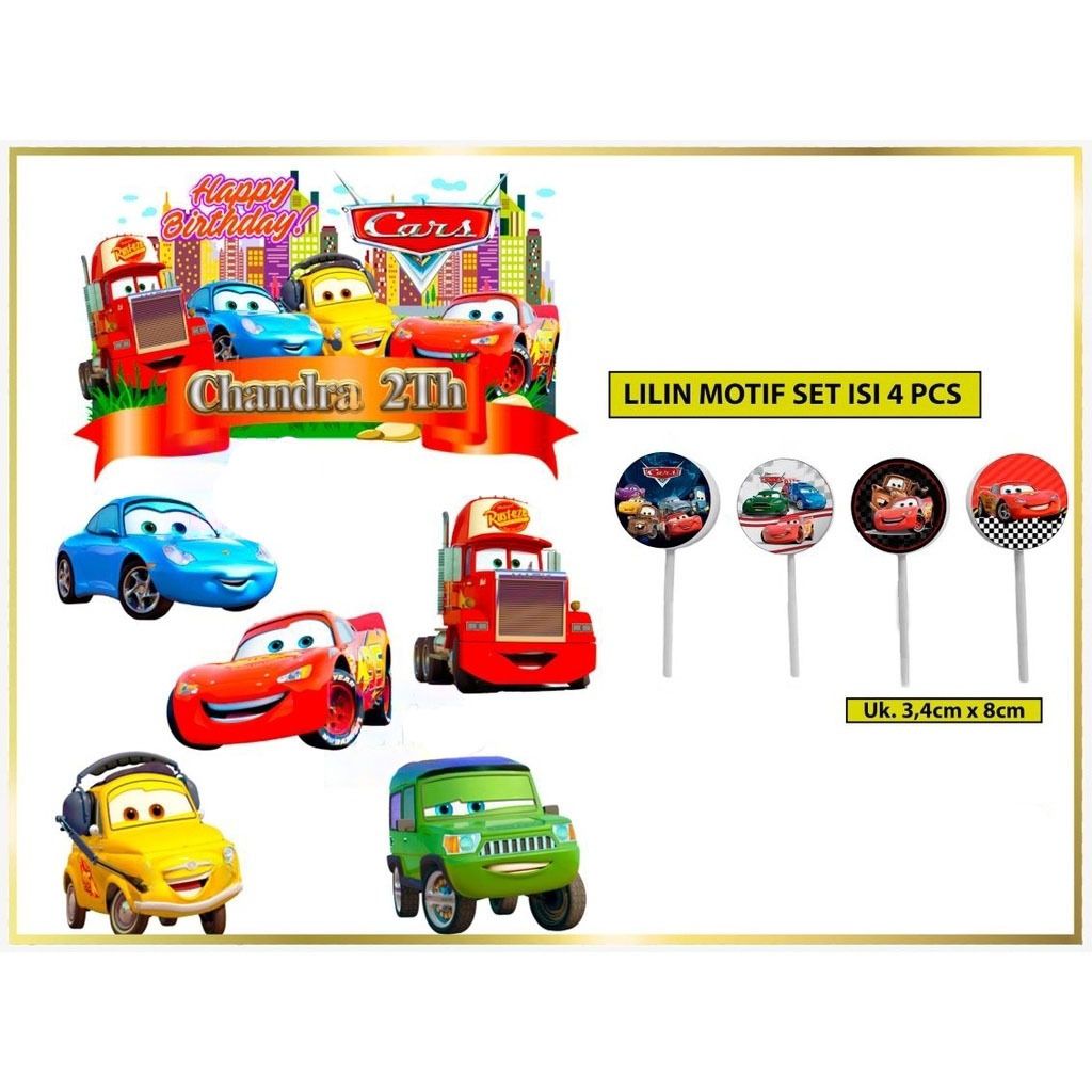 Topper Kue Cars Banner Hiasan Kue Cars Ultah Lucu Lilin Karakter Cars Mcqueen