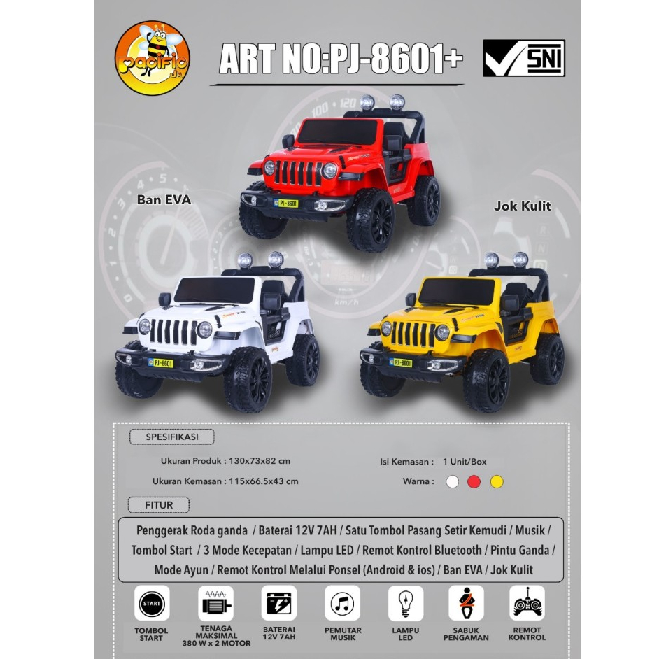 MAINAN MOBIL AKI ANAK PACIFIC JEEP PJ-8601+ BY PACIFIC BAN EVA // PACIFIC RECHARGEABLE JEEP PJ-8601