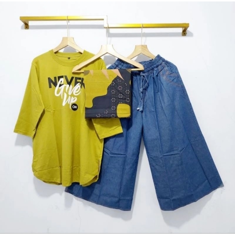 Kaos Combed Oversize XXL Jumbo//Kaos Jumbo Set Kulot Jeans Jumbo//Set Kulot Jeans Jumbo Ld 120//Set 