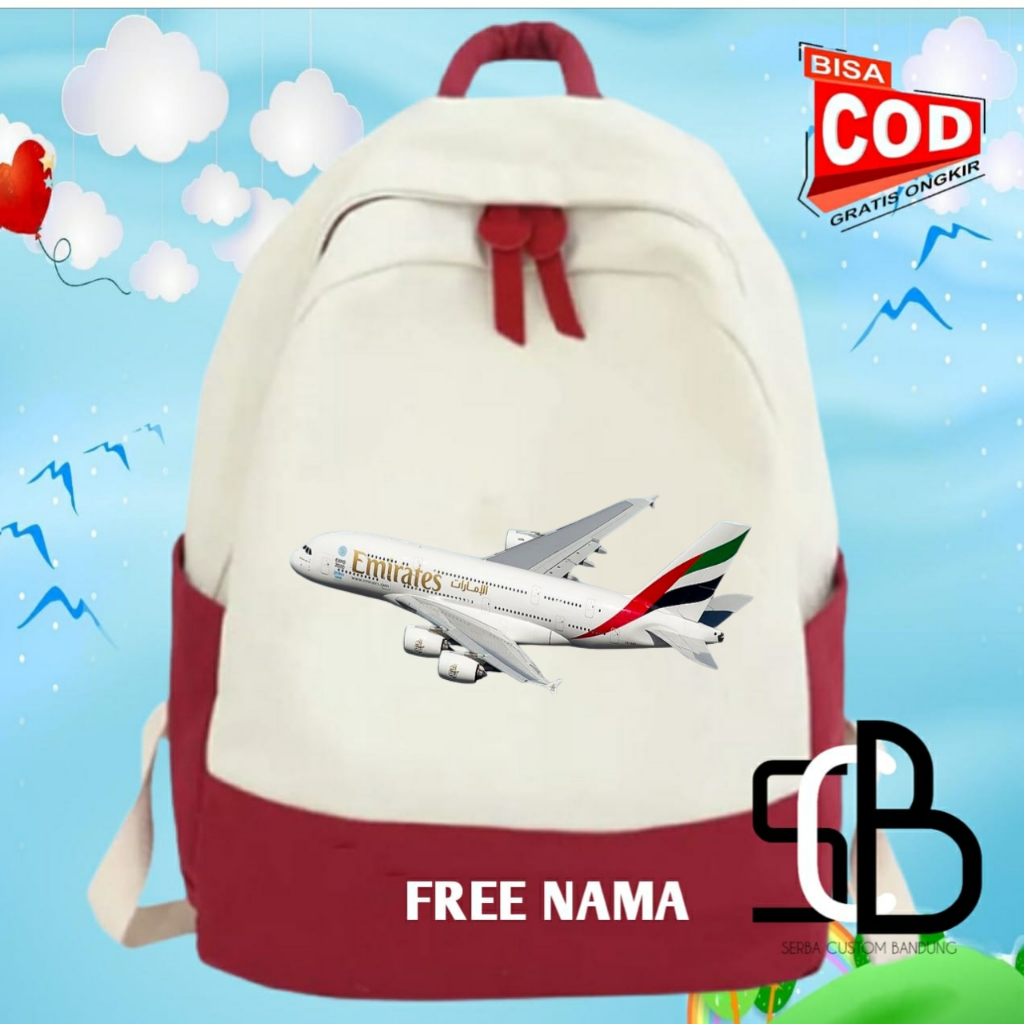 TAS RANSEL SEKOLAH ANAK PESAWAT AIRBUS A380 EMIRATES