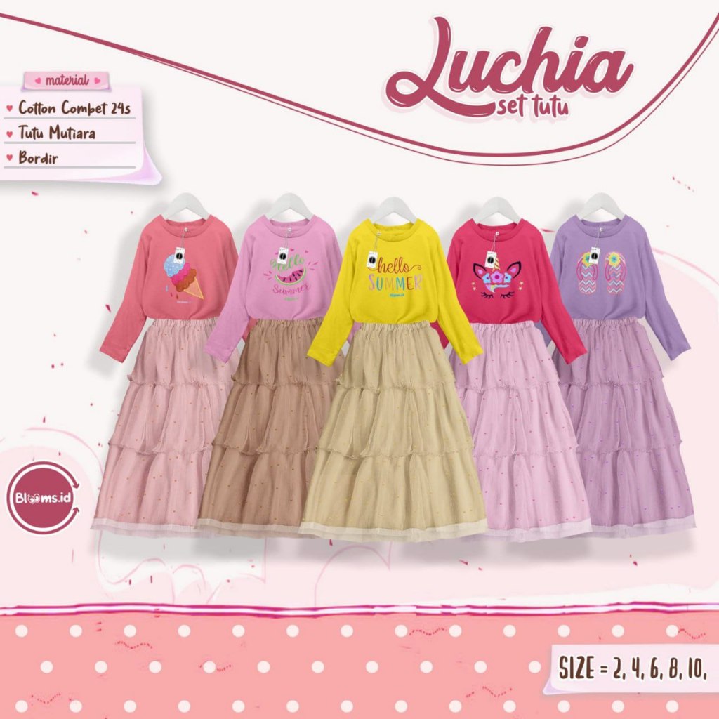 LUCHIA SET TUTU BLOOMS.ID|SETELAN ROK TUTU|LUCHIA SETELAN TUTU|SETELAN PANJANG ANAK PEREMPUAN|SETELA