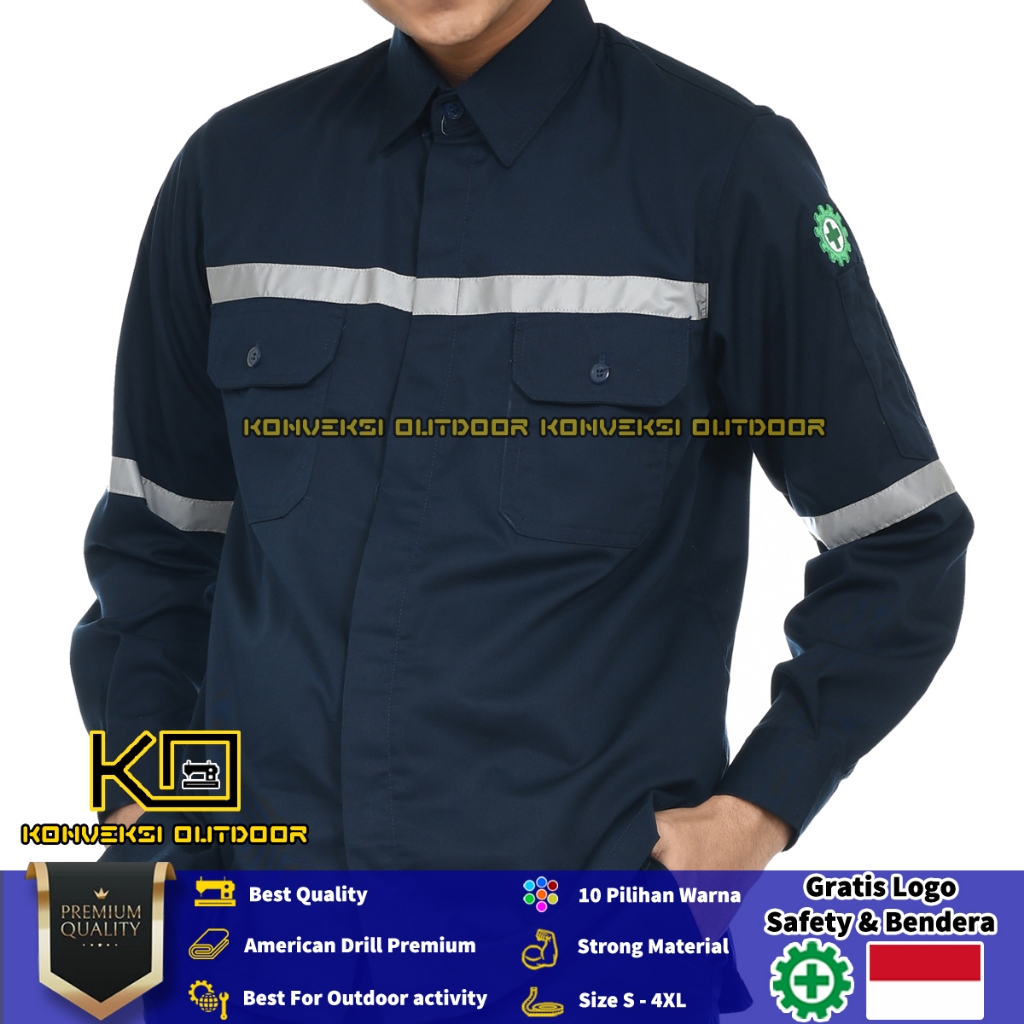 Kemeja Safety Pria Lengan Panjang - Baju Kemeja Kerja Proyek Wearpack Safety K3 Lapangan Outdoor Sco