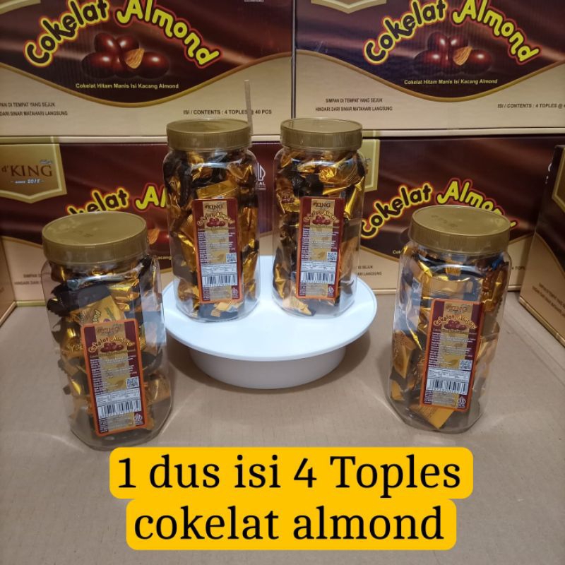 

Coklat Almond / coklat almond d'KING 1 kardus isi 4 Toples