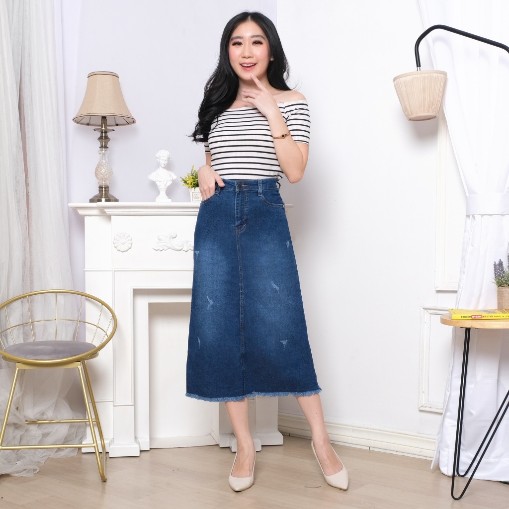 BANDIDAS - Highwaist Rok 7/9 Jeans Wanita Jumbo 4 Warna