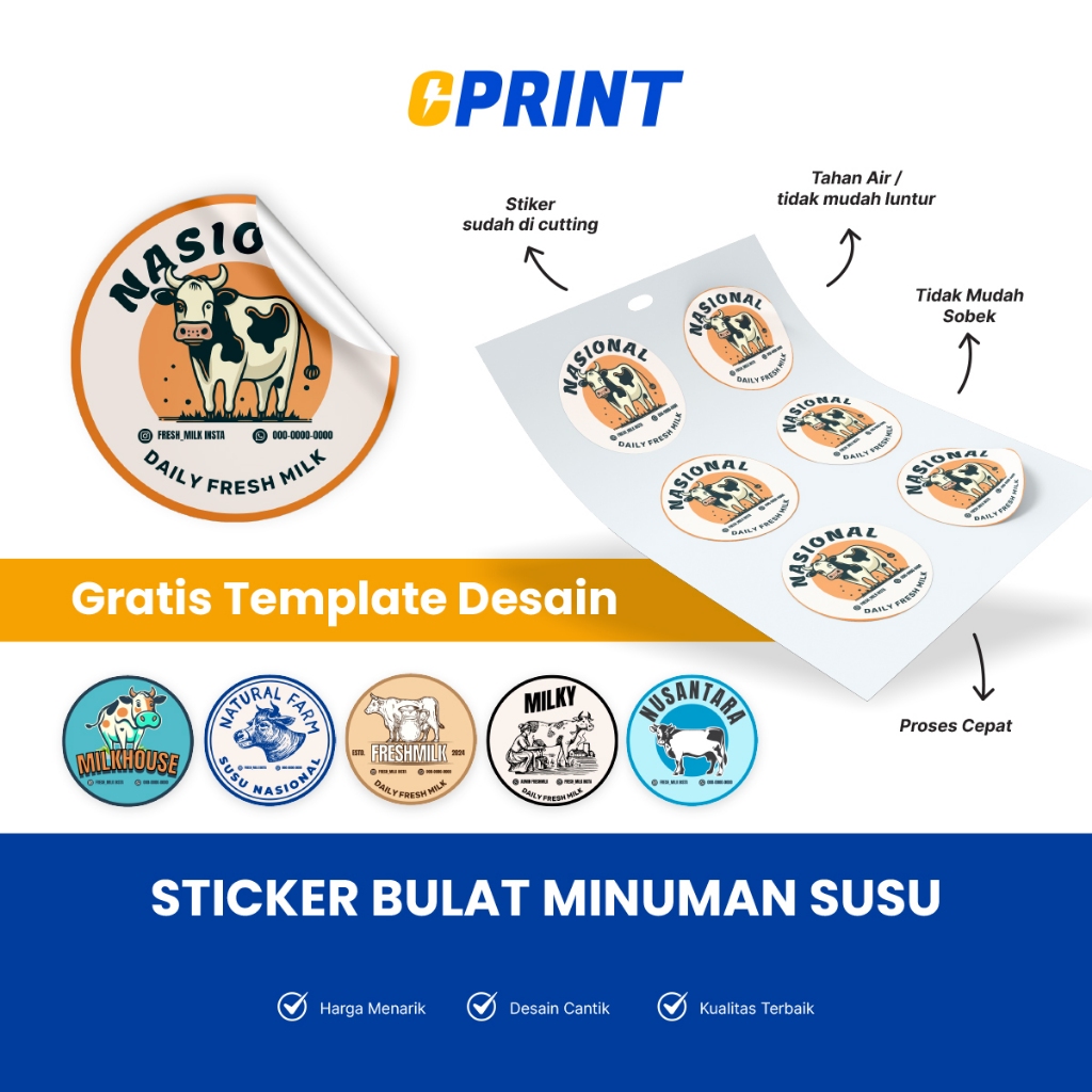 

Stiker Bulat Vinyl Susu Anti Air Custom Label Minuman Susu Free Template