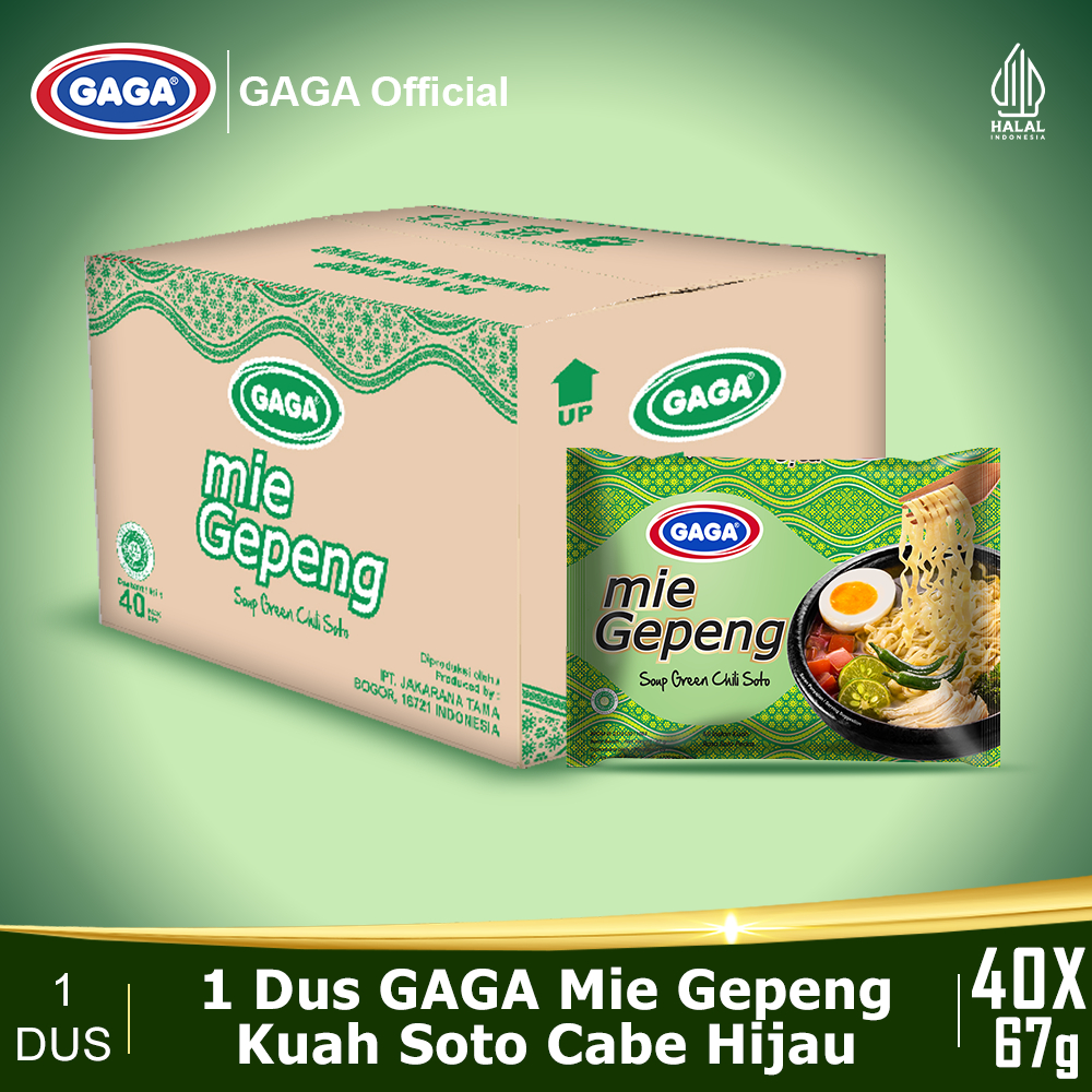 

GAGA Mie Gepeng Kuah Soto Cabe Hijau 67g (1 dus = 40 pcs Harga Grosir)