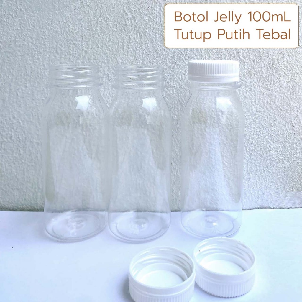 

Botol Plastik 100mL isi 100pcs 1 Bal Tutup Putih - Botol Jelly 110mL Transparan FOOD GRADE