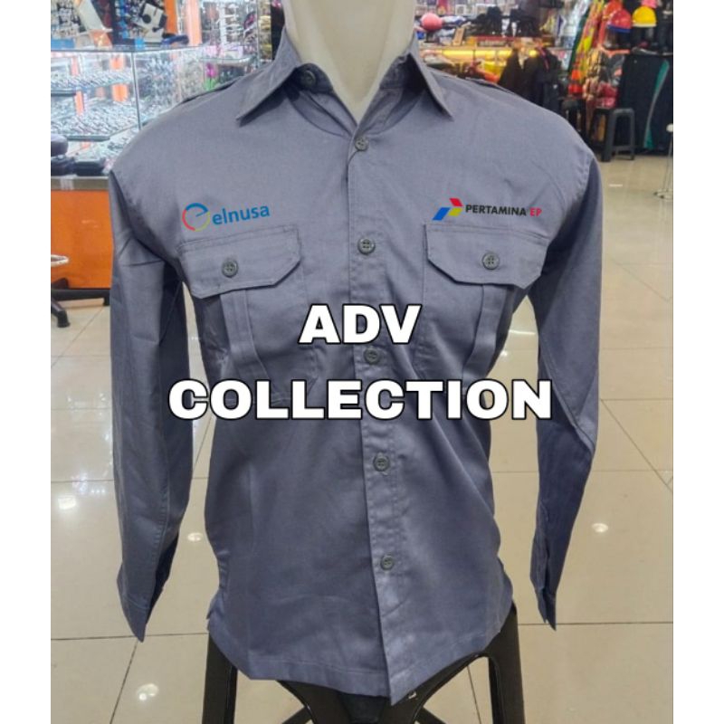 Kemeja ELNUSA Pertamina EP Abu PDH Lengan Panjang Pria Bordir