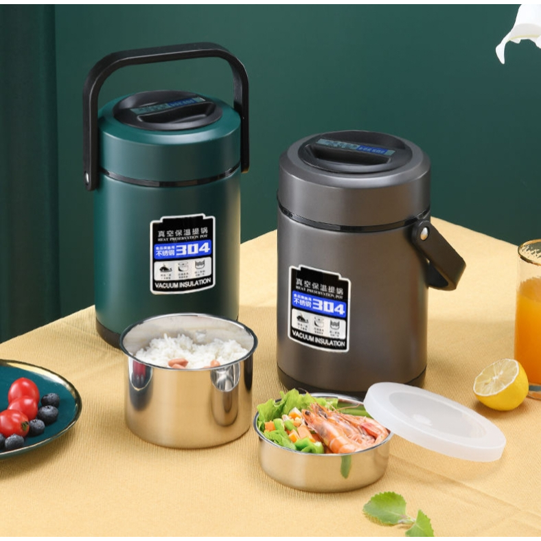 Termos Rantang Stainless Steel Logo HEENOOR I Termos Lunch Box Tenteng Plastik Vacuum Thermos Pot I 