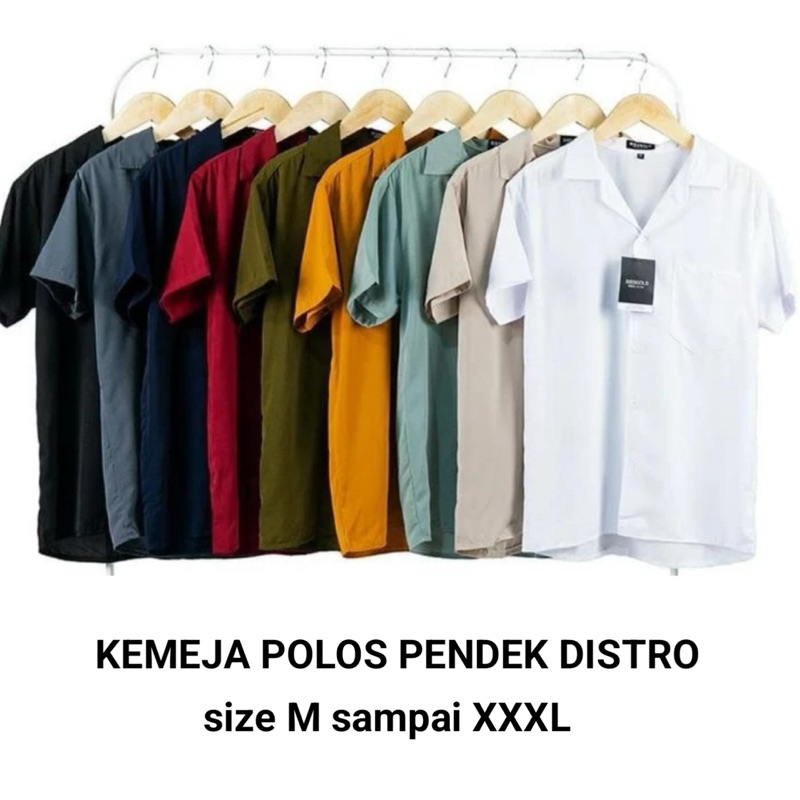 Kemeja pria polos distro pendek/ Kemeja cowok lengan pendek bahan popline