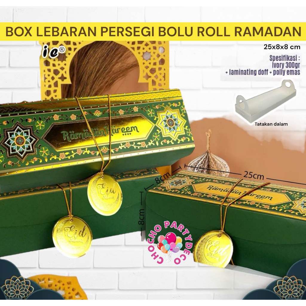 

Box Idul Fitri PERSEGI Kue Bolu Roll Lebaran / Kotak Kue Lebaran / Parcel Idul Fitri / Hampers Lebaran ukuran 25x8x8 cm