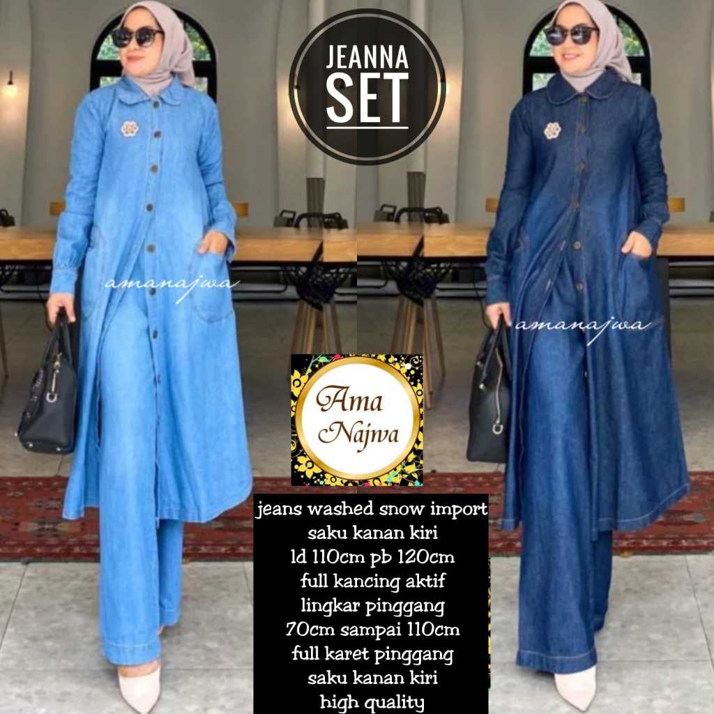 jeanna setelan 1 one set oneset stelan setcel atasan jeans washed wash jumbo bigsize over big size l